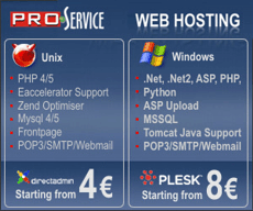 Pro-Service - Hosting with PHP, ASP, .NET, .NET2, Phyton, MySQL, MSSQL support